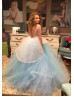 Beaded Blue Tulle Flower Girl Dress